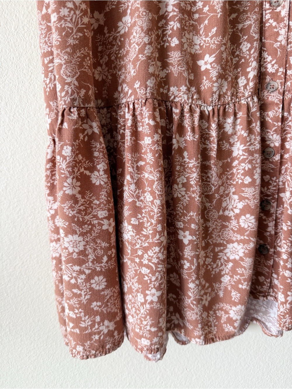 Lucky Brand Boho Floral Tiered Button Front Mini Dress Rayon - Picture 7 of 13
